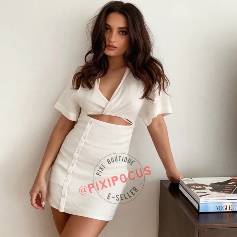 ZARA CUT OUT LINEN BLEND DRESS - Picture 1 of 16